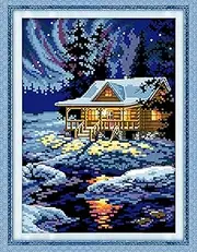 OWN4B Cross Stitch Kits Stamped, The Night of The Arctic Printed Pattern 11CT 10.6x15.0 inch DIY Embroidery Kit