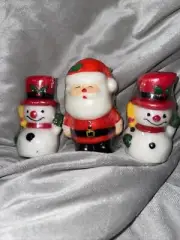 Vintage ? Christmas 3 Pc Candle Set 2 Snowmen And Santa Clause 4” And 3.5” New .