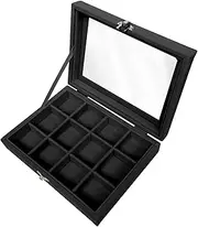 Jemjosh Clear Acrylic Lid 12 Grids Velvet Jewelry Box Tray Stackable Display Storage Earring Necklace Rings Organizer Holder Case, Black