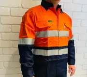 Hi-Vis button shirt Orange Navy FR Reflect tape Long sleeve mining construction