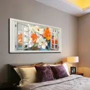 Modern Minimalist White & Orange Floral Unframed Canvas Painting for Living