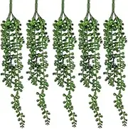 COTSEN 5pcs Artificial Succulents Hanging Plants Fake String of Pearls Plants Realistic Green for Garden Office Interior and Outdoor Decoration