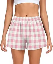 [FRODOTGV] Pink Checkerboard Women's Athletic Shorts with Pockets Track Shorts for Running Lounging Fishing Hiking S