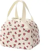HOLADAWN Corduroy Insulated Lunch Bag for Women, Cute Cooler Lunch Box Bags for Work, Travel, School (Heart)
