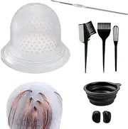 ITADAKU Hair Coloring Highlighting Cap, 8 Pieces Hair Highlighting Kit, Silicone Pull Through Caps Hair Coloring Frosting Cap with Hook, Hair agitator, Brush, Hair Tinting Bowl and Ear Covers