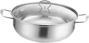 yuksok Stainless Steel Hot Pot Soup Wok Easy to Clean with Double Ear Thicken with Lid Cooking Pot for Camping Home Family Gathering, 34cm