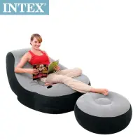 在飛比找momo購物網優惠-【INTEX 原廠公司貨】懶骨頭-單人充氣沙發椅附腳椅-灰色