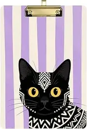 Boho Black Cat White and Purple Stripes Police Ticket clipboard Hard Board for Legal Women Basketball Coaches Tablas para escribir Size 9 x 12
