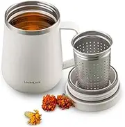 LocknLock Metro Tea Mug Ivory 13oz/400ml, Tea and Coffee Mug Cups with Tea Infuser Strainer, Lid and Handle, Double Wall Stainless Steel Vacuum Insulated Travel Tumbler
