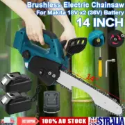 Brushless Cordless 14'' Chainsaw Cutter Wood Saw Battery For Makita 18V x2(36V)