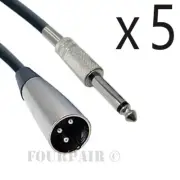 5 Pack Lot - 6ft XLR 3-Pin Male to 1/4" Mono Shielded Microphone Mic Audio Cable