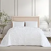 ELLE Decor Floral 100% Cotton Chenille Bedspread, Twin, White