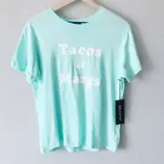 Wildfox Happy Hour KeKe Graphic Tee Shirt Tacos & Margs Aqua Blue Size Medium