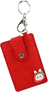 [FuninCrea] Credit Card Holder for Women, Slim Wallet with 2 Card Slots and 1 Photo Window, Waterproof Key Chain Wallet Women with Snap and Key Ring for Bank Cards Business Cards, Red, 7.5*11.5*0.5 cm,