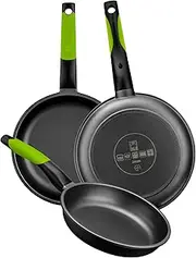 Bra Prior Cast Aluminum Non-Stick Frying Pans, Set of 3 Pans with 2 Trivets (18, 22 and 26 cm)