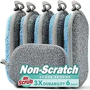 Mr. Scrub Sponges Kitchen Dish Sponge for Washing Dishes Cleaning Kitchen, All-Purpose, 6 Pack, Non Scratch, Rough Scrubbers Side for Non-Stick Cookware, Soft Microfiber Scrub Side for Dishes,