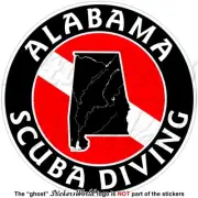 ALABAMA SCUBA DIVING Flag-Map Shape USA Circular Vinyl Sticker, Decal 100mm (4")