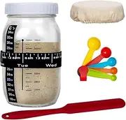 LKLKO Sourdough Starter Jar Glass with Leak-Proof Lid 24 Oz Sourdough Jar with Date Marked Feeding Band, Thermometer Sour Dough Starter Jars for Perfect Fermentation