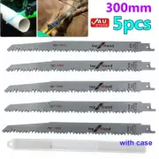 5pcs 300mm Reciprocating Saw Blades 5TPI Wood Timber Cutting Pruning Tool w Case