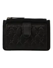 [PIERRE CARDIN] Pattern Embossed Leather Zip Wallet in Black