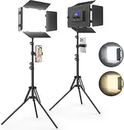 Unicucp 2 Pack Led Video Light Panel Lighting Kit with Barn Doors, 8000mAh Rechargeable Camera Light, 2500K-8500K Photo Light for Outdoor Indoor Photography Live Streaming Zoom Calls Video Recording