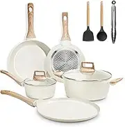JNNQI 10-Piece Nonstick Cookware Set, Granite Cookware Set, PFAS and PFOA-Free Kitchen Cooking Set with Cool Handles and Silicone Tools for All Stoves with Frying Pan and Crock-Pot