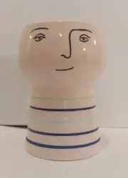Target Stoneware Face Planter Pot Vase Pink w/ Blue Stripes Drain Plug NEW!