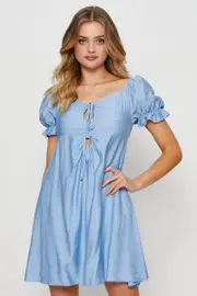 Blue Mini Dress Short Sleeve - Size 8, Women's Skater Dress