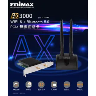 EDIMAX訊舟 AX3000 Wi-Fi 6 + 藍牙5.0 PCIe 無線網路卡【現貨】 無線網卡 網卡 Wifi6