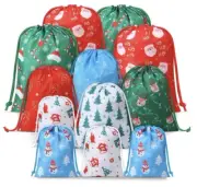 12 Pc Christmas Drawstring Bags Bulk Favor Bags