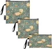 RPLIFE Otters and Crab Reusable Snack Sandwich Bags Washable Food Storage Pouch with Zipper for Kids Students Adults (Set of 3: S/M/L)