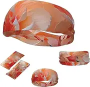 FJWSLCH Peach Peony Headbands for Women Men Non Slip Workout Sweatbands Adjustable Sports Hair Bands Elastic Head Bands Moisture Wicking Hairband for Running, Cycling, Yoga, Spa