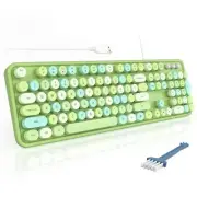 Wired Keyboard Full Size USB Keyboard Plug Play Colorful Retro Round Typewrit...