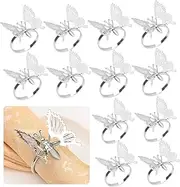 Butterfly Napkin Ring Set of 12, Butterfly Napkin Holders Metal Napkin Rings Bulk, Serviette Rings Bulk for Wedding Birthday Christmas Party Dinner Table Decorations (Silver, One Size)