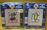 Mini Cross Stitch Kits NMI Frame Included "Radish Seed" & "Sweet Corn" 3"x2.5"