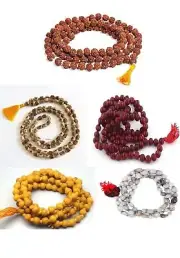Natural jaap mala 108+1 Beads of Vaijayanti/lal Chandan/tulsi/haldi/Rudraksha