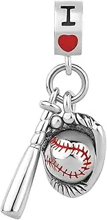 [SBI Jewelry] I Love Baseball Charm for Bracelet Sport Women Girls Daughter Granddaughter Birthday Anniversary Compatible with Pandora Bracelet, Non-Precious Metal, No Gemstone