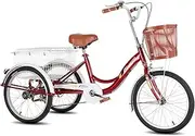 Tricycle for Adults, 20in Adult Tricycle Single Speed Bicycle with Large Basket for Seniors Women Men