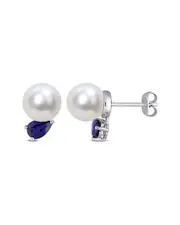 Rina Limor Silver 1.34 ct. tw. Sapphire 8-9mm Pearl Studs
