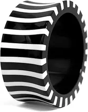 [Pure Hands] Black Resin Bracelet, Handmade Bold Black and White Zebra Striped Resin Bangle Bracelets for Women (Medium Hand Size - White Jewelry for Ladies)