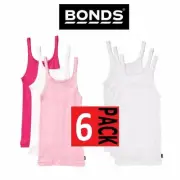 6 Pack Teena Cotton Singlet Bonds Kids Girls Singlets Vest Vests White Pink Top