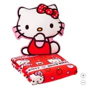 NWT, Sanrio Hello Kitty Cloud Pillow and Blanket Bundle Set, Pink and Red