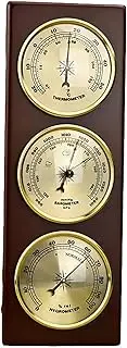 WDWGLIYN Wooden Barometer, 3 in 1 Barometer Thermometer Hygrometer, Wall Hanging Multifunctional Weather Station, High Precision Analog, No Batteries Required, Gold