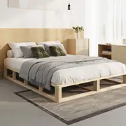 Oikiture Bed Frame Queen Size Wooden Bed Base Platform Cage-like Base