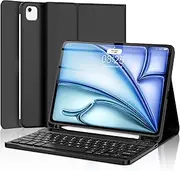 D DINGRICH iPad Air 11-inch M2 Case with Keyboard 2024, Smart Folio Leather Cover with Pencil Holder for iPad Air M2 11 inch, Rechargeable, Magnetic Wireless Keyboard for iPad Air 11” 6th Gen - Black
