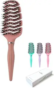 Roxlmed Detangler Hairbrush for Curly Hair Vented Bristle Scalp Massager Comb for Women and Men (Light Brown, 1P)