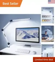LED Desk Lamp with Clamp, Dual Light Desk Lamp with Swing Arm, Dimmable 4 Col...