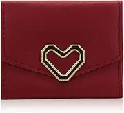 [AdiStylinno] Wallet for Women, PU Leather Trifold Wallet Heart Fashion Card Holder Small Wallet with Snap Closure Coin Pouch, Red, 12 x 10 x 1.5 cm / 4.72 x 3.93 x 0.59 inch, Casual