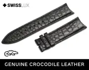 For ULYSSE NARDIN BLACK Alligator Curved Ends Watch Crocodile Leather Strap Band