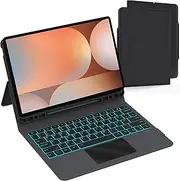 Keyboard Case for Samsung Galaxy Tab S10+/S9 FE+/S9+ Plus 12.4 Inches: 7 Colours Lighting and QWERTZ Layout Keyboard with Touchpad | Tab S9Plus/S10 Plus 5G Tablet Keyboard Protective Case with Pen